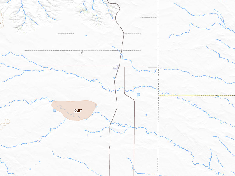 Radar-estimated hail-size map of the storm over Albin, WY on Jun 23, 2026