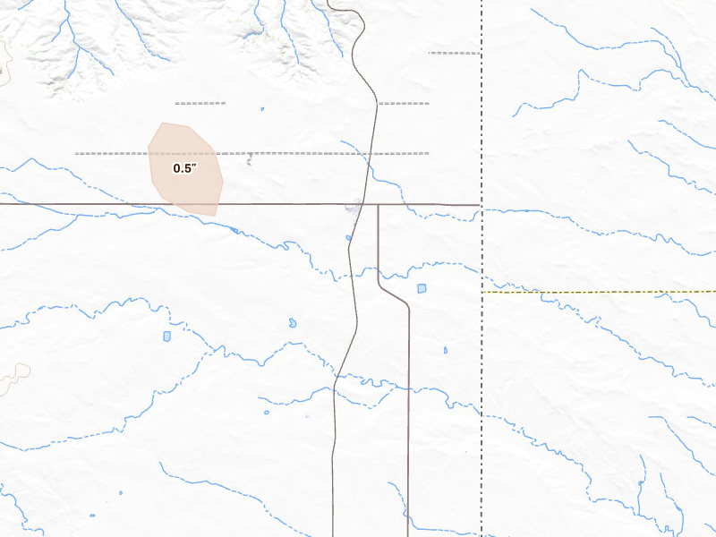 Radar-estimated hail-size map of the storm over Albin, WY on Jul 9, 2026