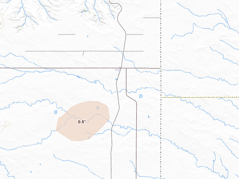 Radar-estimated hail-size map of the storm over Albin, WY on Aug 12, 2026