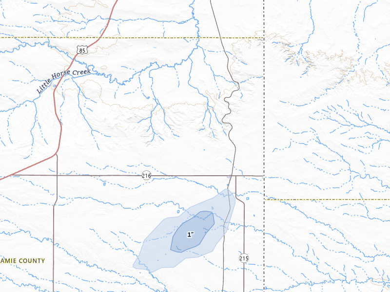 NEXRAD radar-signature map of the hail storm over Albin, WY on Aug 12, 2026