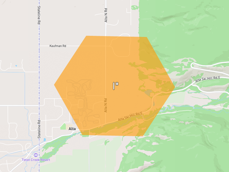 Hail map of Alta, WY on Jul 21, 2026, hail up to 1"