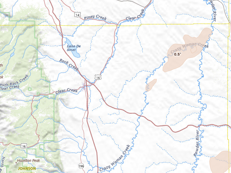 Radar-estimated hail-size map of the storm over Buffalo, WY on Jun 7, 2026