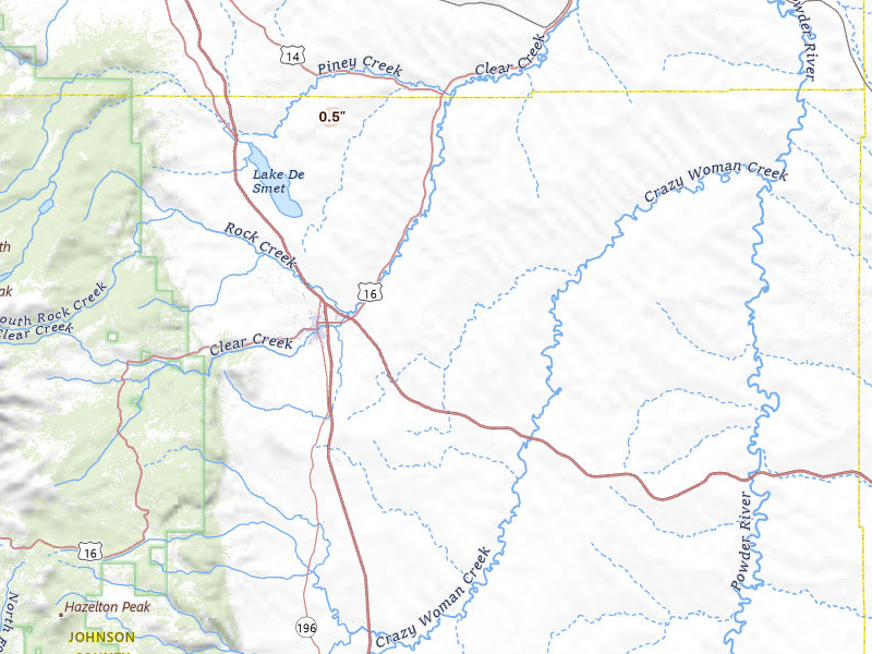 Radar-estimated hail-size map of the storm over Buffalo, WY on Jul 7, 2026