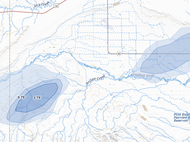 NEXRAD radar-signature map of the hail storm over Burlington, WY on Jul 7, 2026