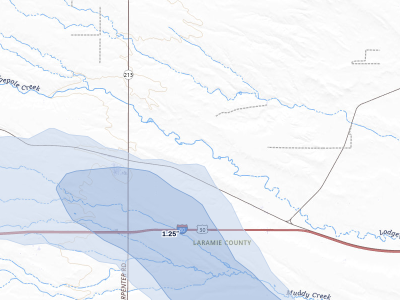 NEXRAD radar-signature map of the hail storm over Burns, WY on Jul 9, 2026