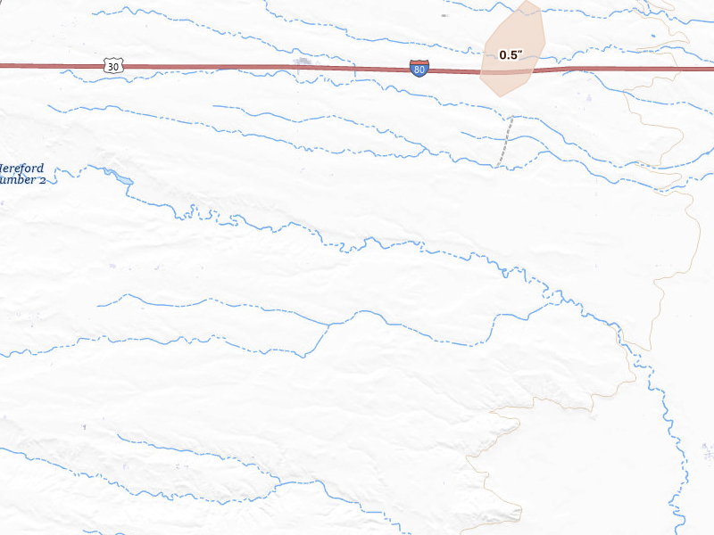 Radar-estimated hail-size map of the storm over Carpenter, WY on May 16, 2026