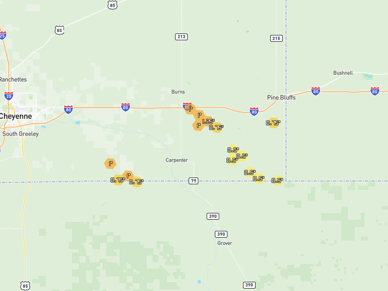 Hail map of Carpenter, WY on Jul 9, 2026, hail up to 1.25"