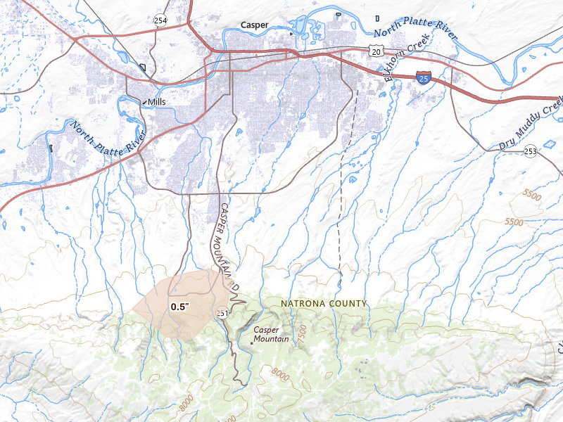 Radar-estimated hail-size map of the storm over Casper, WY