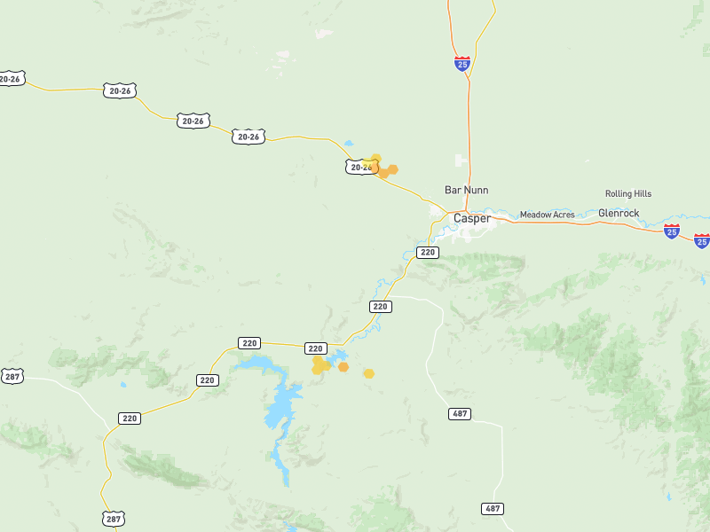 Hail map of Casper, WY on Jul 9, 2026, hail up to 1"