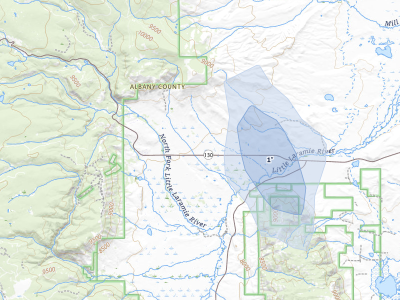 NEXRAD radar-signature map of the hail over Centennial, WY