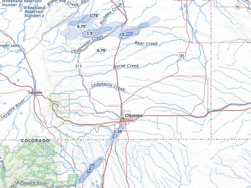 NEXRAD radar-signature map of the hail storm over Cheyenne, WY on Jun 1, 2026