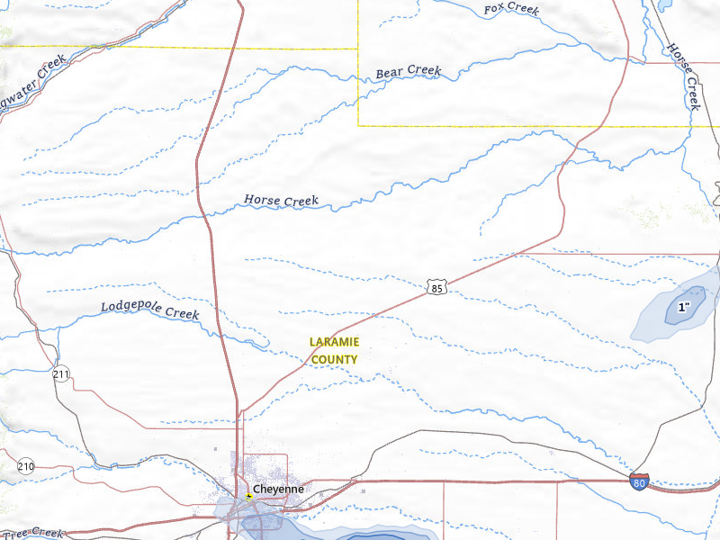 NEXRAD radar-signature map of the hail storm over Cheyenne, WY on Aug 12, 2026