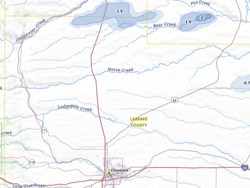 NEXRAD radar-signature map of the hail storm over Cheyenne, WY on Aug 16, 2026