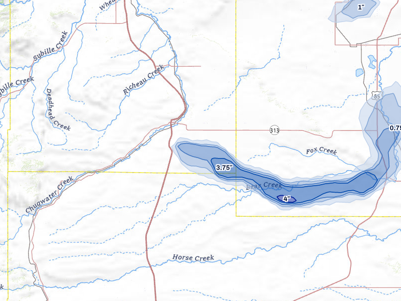 NEXRAD radar-signature map of the hail storm over Chugwater, WY on Jun 8, 2026