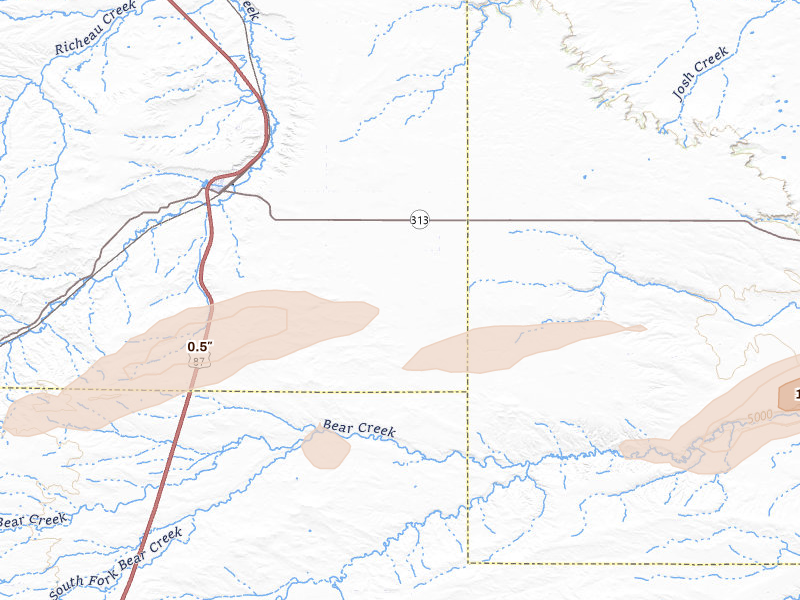Radar-estimated hail-size map of the storm over Chugwater, WY on Aug 16, 2026