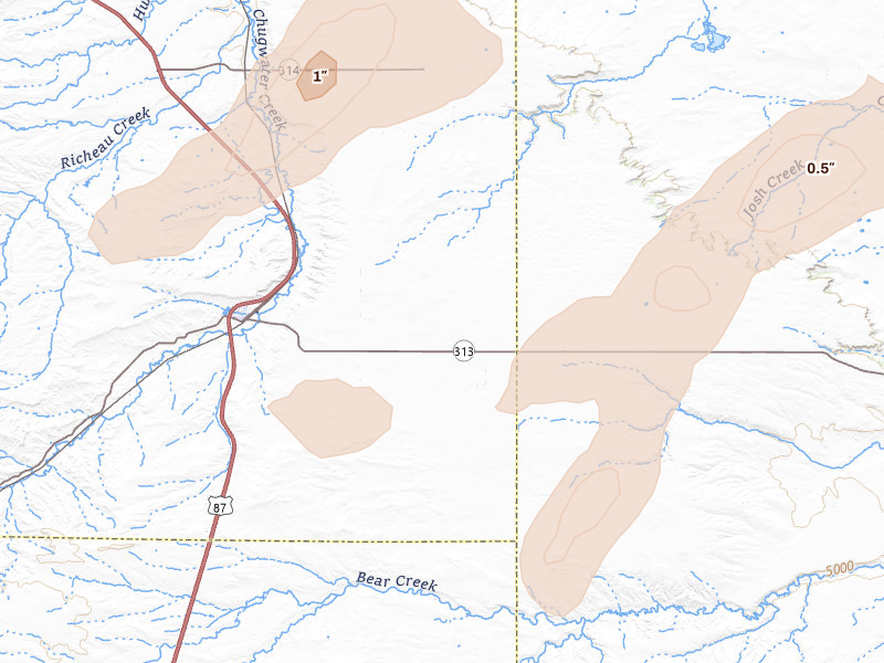 Radar-estimated hail-size map of the storm over Chugwater, WY