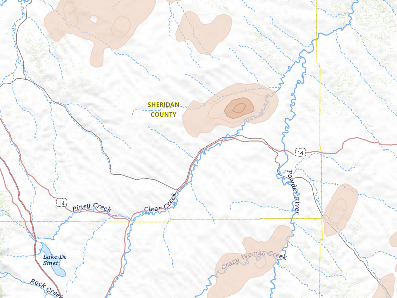 Radar-estimated hail-size map of the storm over Clearmont, WY on Jun 7, 2026