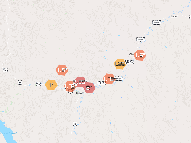 Hail map of Clearmont, WY on Jun 27, 2026, hail up to 2.25"