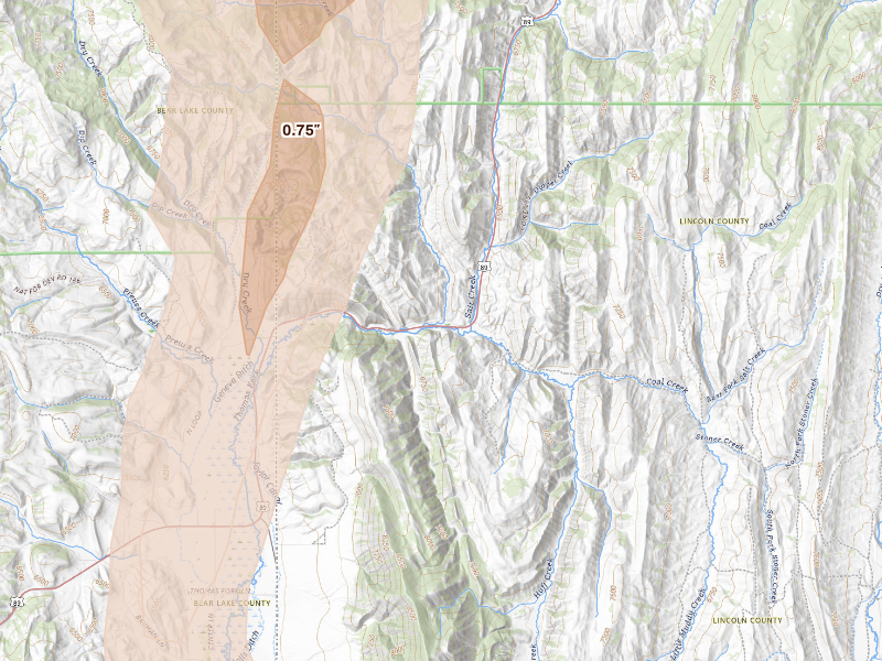Radar-estimated hail-size map of the storm over Cokeville, WY on Sep 17, 2026