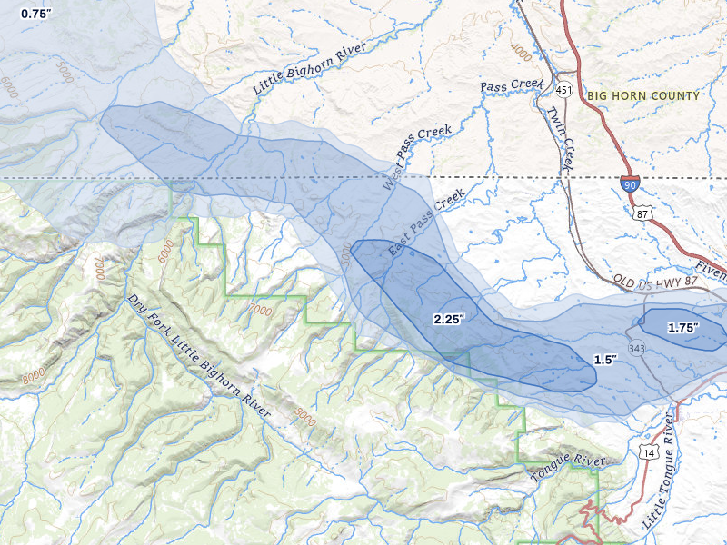 NEXRAD radar-signature map of the hail storm over Dayton, WY on Jul 8, 2026