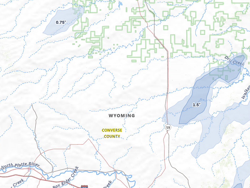 NEXRAD radar-signature map of the hail storm over Douglas, WY on Jun 2, 2026