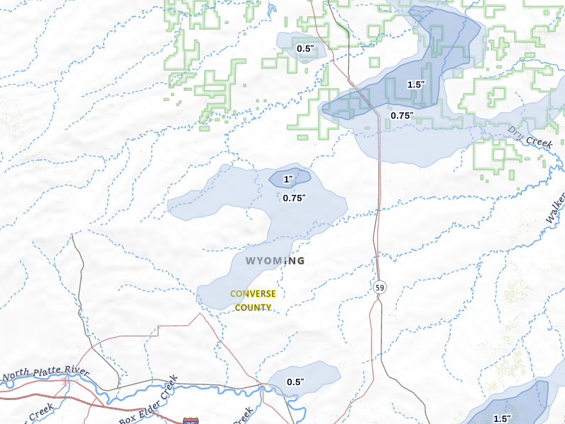 NEXRAD radar-signature map of the hail storm over Douglas, WY on Jun 26, 2026