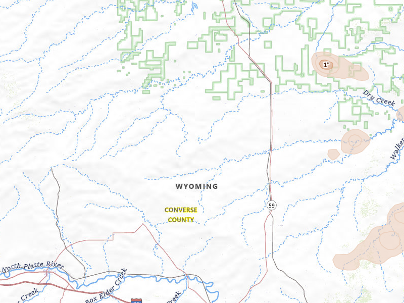 Radar-estimated hail-size map of the storm over Douglas, WY on Jul 8, 2026