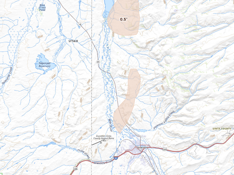 Radar-estimated hail-size map of the storm over Evanston, WY