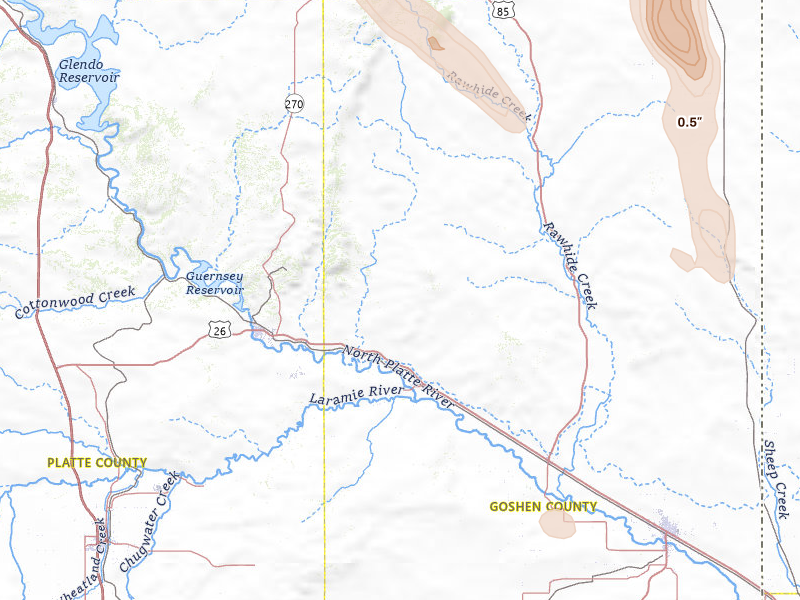 Radar-estimated hail-size map of the storm over Fort Laramie, WY on May 30, 2026