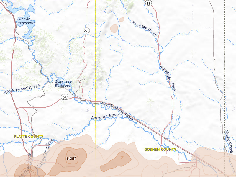 Radar-estimated hail-size map of the storm over Fort Laramie, WY on Jun 1, 2026