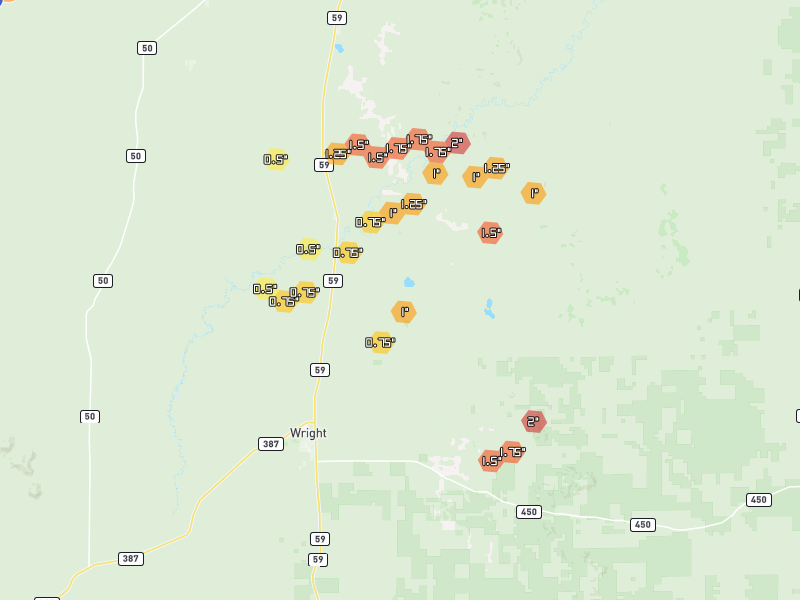 Hail map of Gillette, WY on Jun 26, 2026, hail up to 2"