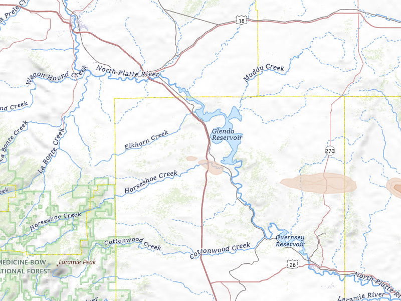 Radar-estimated hail-size map of the storm over Glendo, WY on Jul 23, 2026