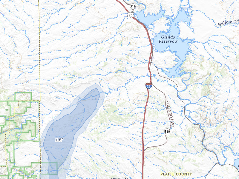 NEXRAD radar-signature map of the hail storm over Glendo, WY on Aug 15, 2026