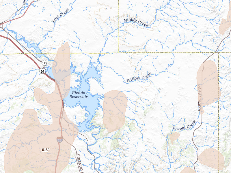 Radar-estimated hail-size map of the storm over Glendo, WY