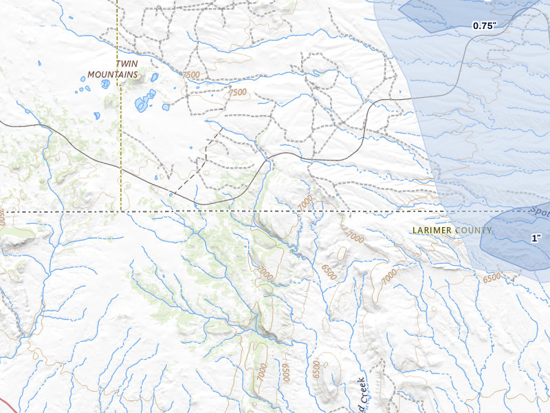 NEXRAD radar-signature map of the hail storm over Granite Canon, WY on Jul 9, 2026