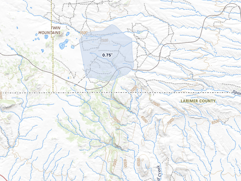 NEXRAD radar-signature map of the hail storm over Granite Canon, WY on Jul 29, 2026