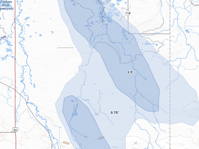 NEXRAD radar-signature map of the hail storm over Hawk Springs, WY on May 29, 2026