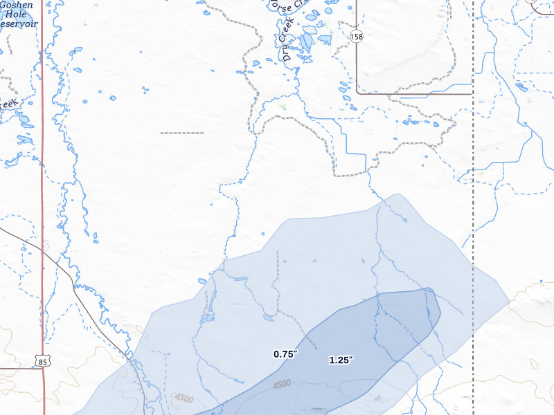 NEXRAD radar-signature map of the hail storm over Hawk Springs, WY on Jul 9, 2026