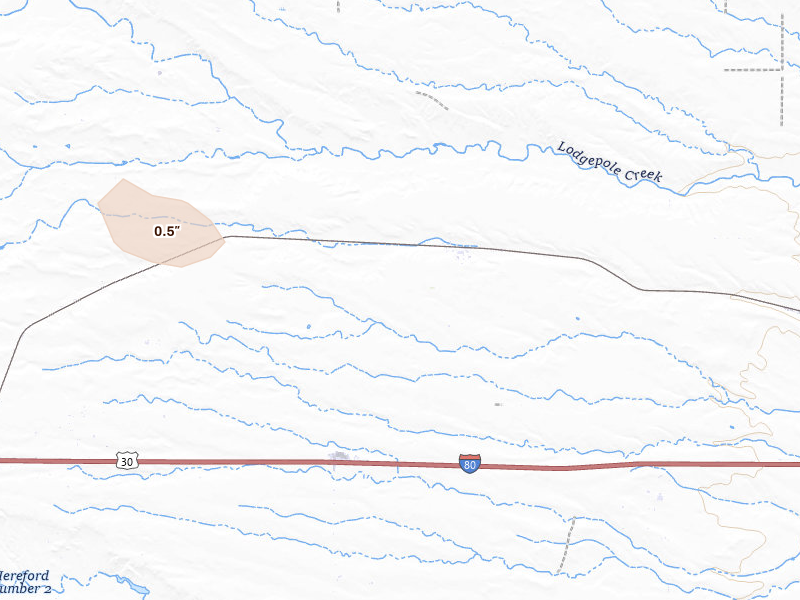Radar-estimated hail-size map of the storm over Hillsdale, WY on May 29, 2026