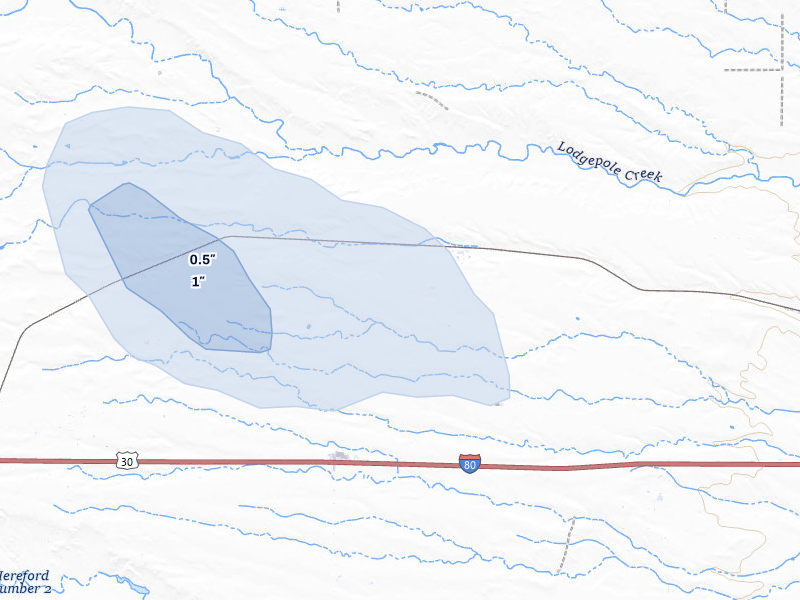 NEXRAD radar-signature map of the hail storm over Hillsdale, WY on May 29, 2026