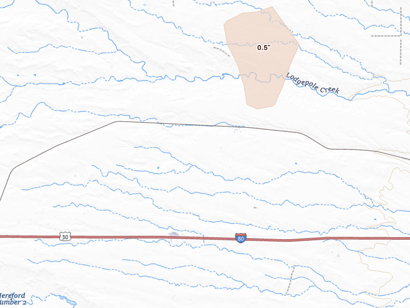 Radar-estimated hail-size map of the storm over Hillsdale, WY on May 30, 2026