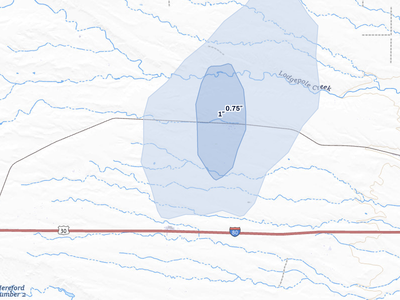 NEXRAD radar-signature map of the hail storm over Hillsdale, WY on May 30, 2026