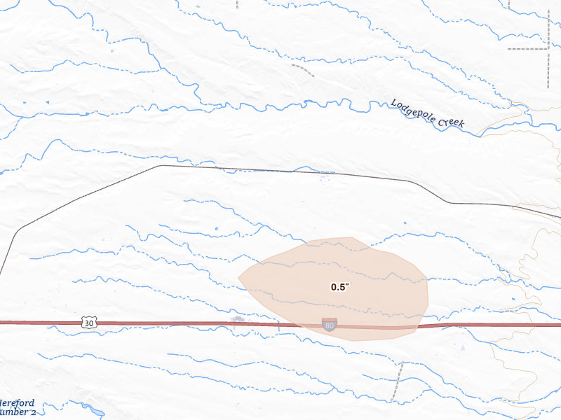 Radar-estimated hail-size map of the storm over Hillsdale, WY on Jun 24, 2026