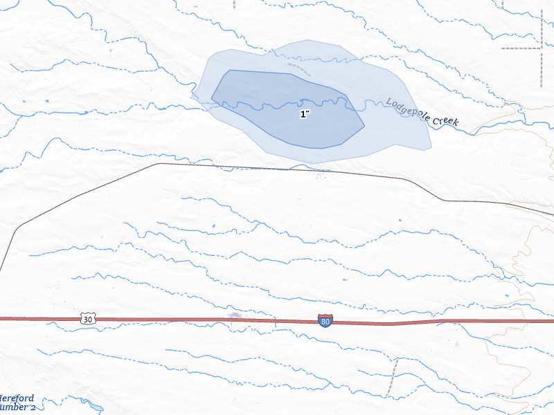 NEXRAD radar-signature map of the hail storm over Hillsdale, WY on Jul 7, 2026
