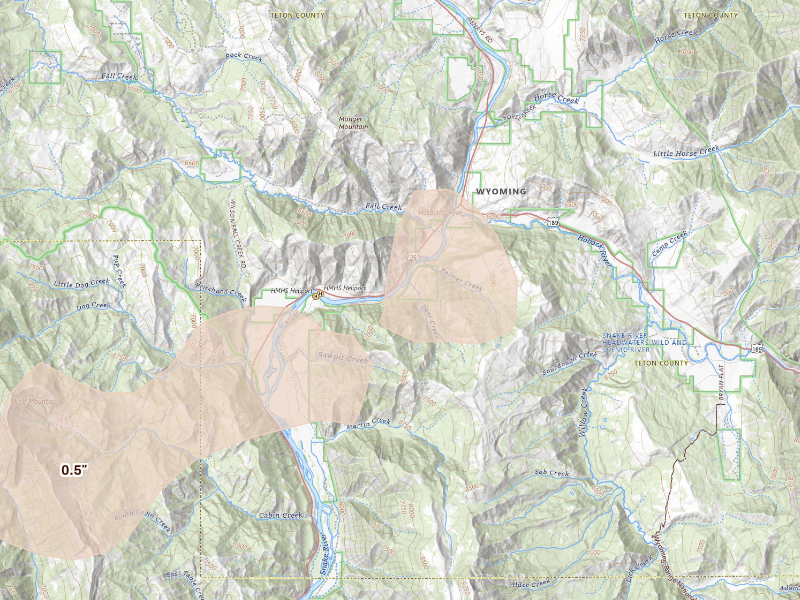 Radar-estimated hail-size map of the storm over Jackson, WY