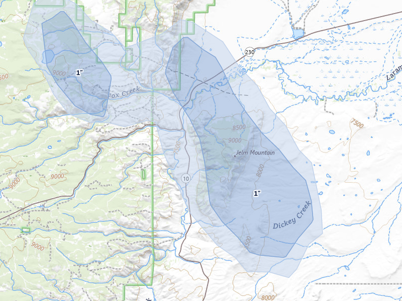 NEXRAD radar-signature map of the hail over Jelm, WY