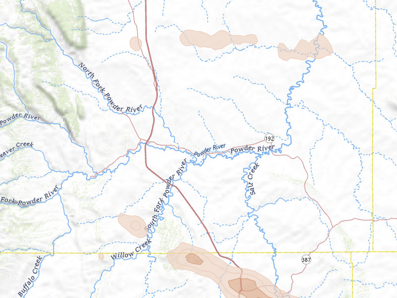 Radar-estimated hail-size map of the storm over Kaycee, WY on Jun 25, 2026