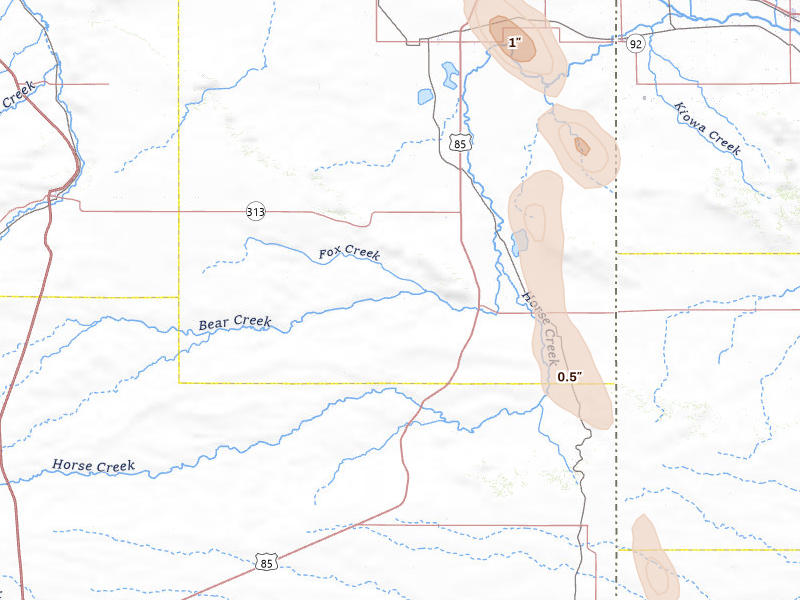 Radar-estimated hail-size map of the storm over Lagrange, WY on May 29, 2026