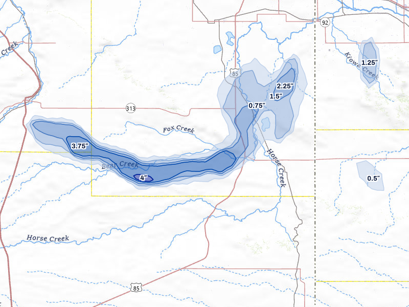 NEXRAD radar-signature map of the hail storm over Lagrange, WY on Jun 8, 2026