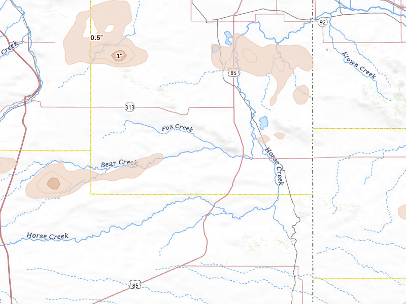 Radar-estimated hail-size map of the storm over Lagrange, WY on Jun 20, 2026